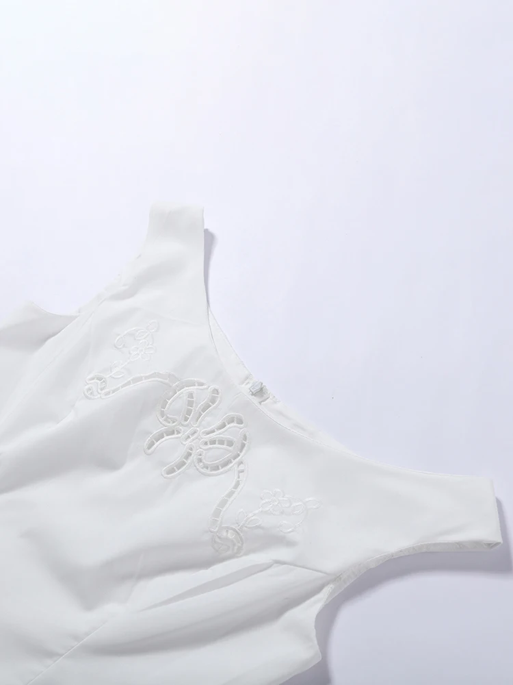 Minimalist White Boat Neck Midi Dress Women Elegant Cap Sleeve A-line Flare Eyelet Embroidery Vestido Wedding Formal Party Gown