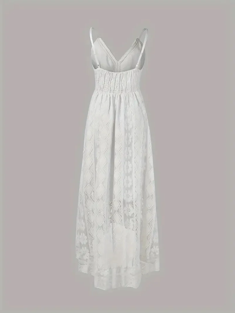 Summer new European and American lace suspender pendulum solid color long dress solid color