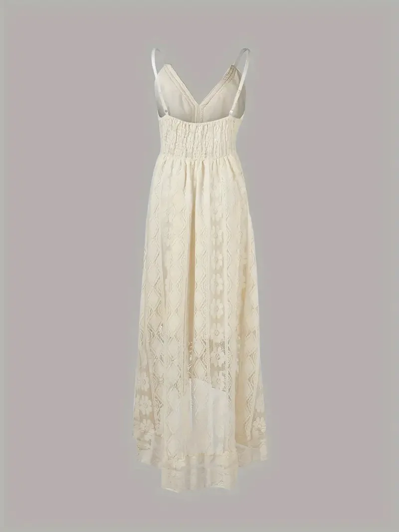 Summer new European and American lace suspender pendulum solid color long dress solid color