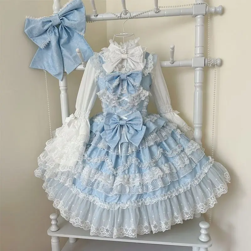 2025 New Victorian Sweet Lolita Dress Women Kawaii Cute Lace Ruffles Flower Wedding Bow Japanese Retro Elegant Princess Dresses