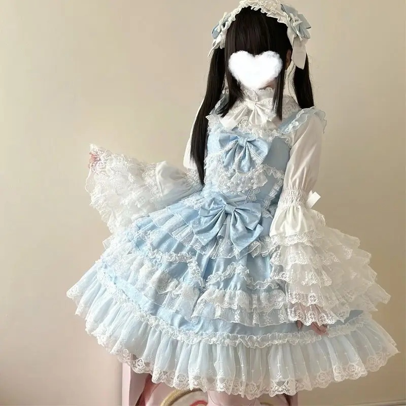 2025 New Victorian Sweet Lolita Dress Women Kawaii Cute Lace Ruffles Flower Wedding Bow Japanese Retro Elegant Princess Dresses