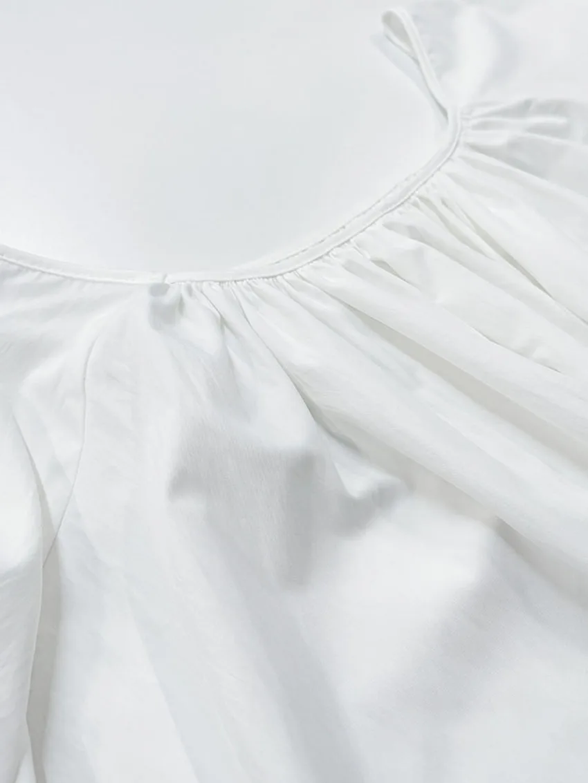 Parc Fee Casual Loose White Women Dress 2025 Elegant U-Neck Long Sleeve Floor-Length Dresses Simple Oversize Solid Female Dress