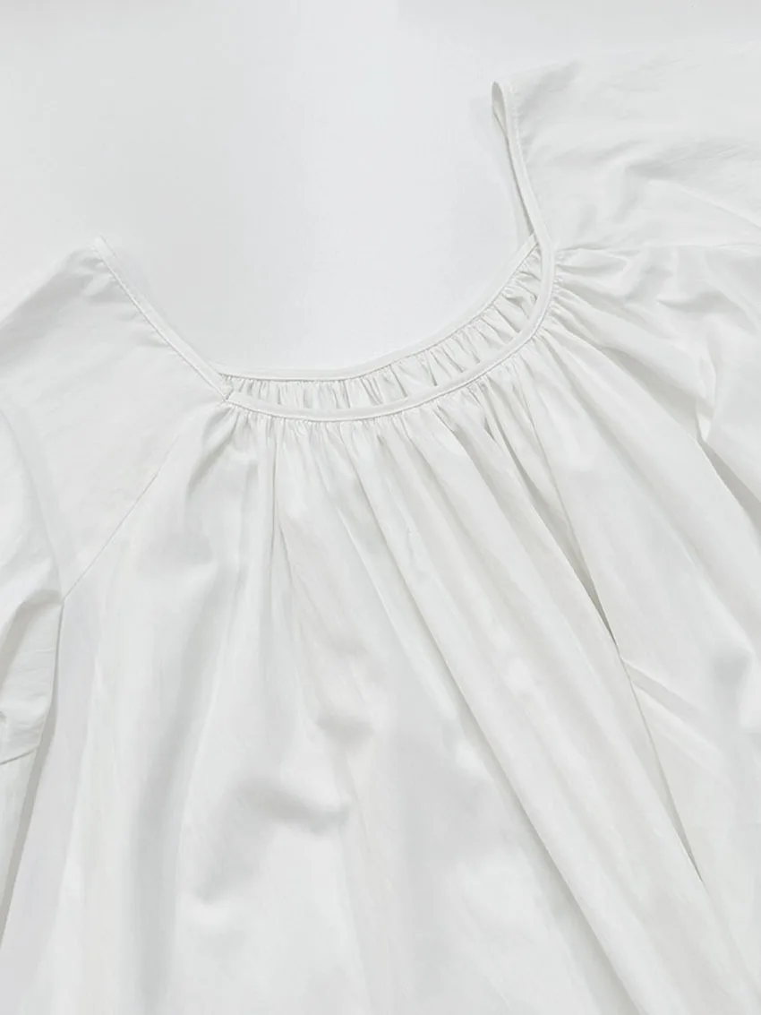 Parc Fee Casual Loose White Women Dress 2025 Elegant U-Neck Long Sleeve Floor-Length Dresses Simple Oversize Solid Female Dress