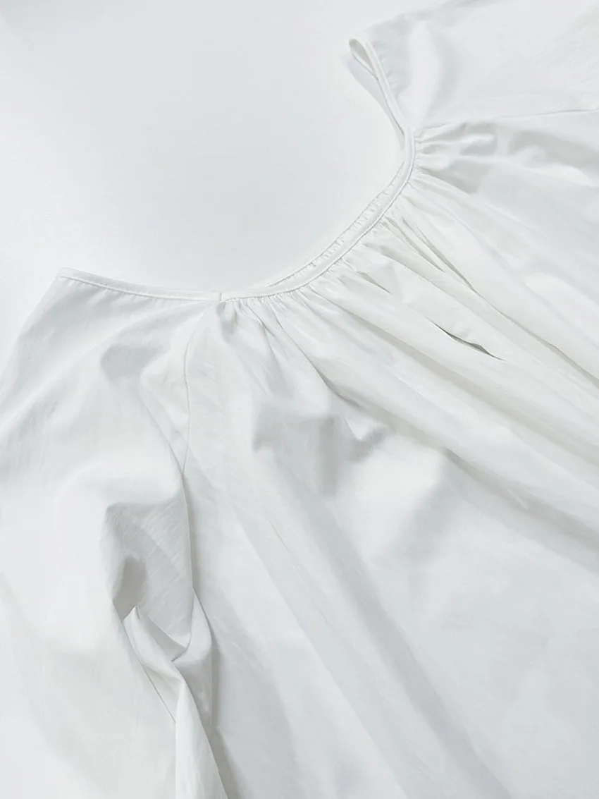 Parc Fee Casual Loose White Women Dress 2025 Elegant U-Neck Long Sleeve Floor-Length Dresses Simple Oversize Solid Female Dress