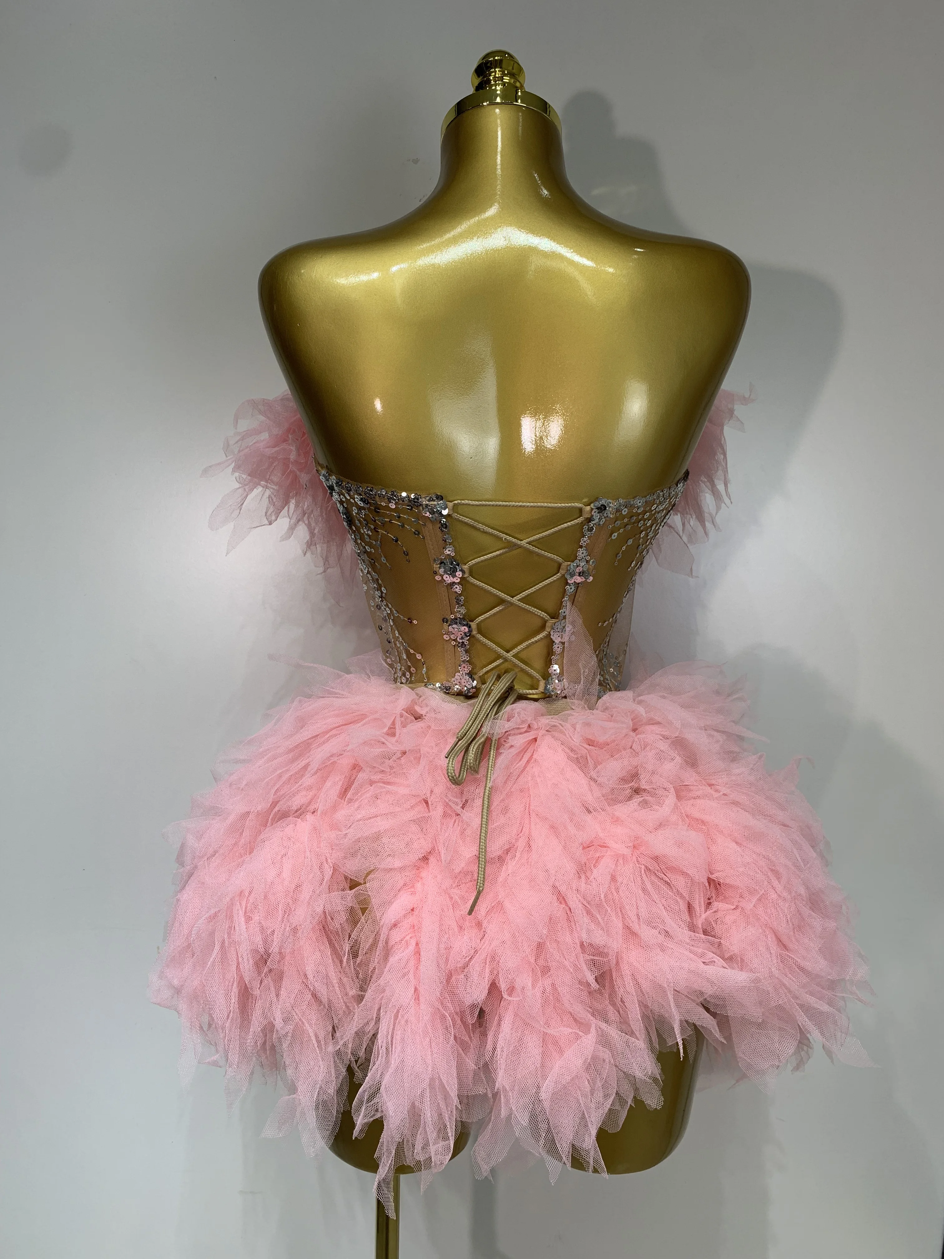 Women Sexy Strapless Mesh 2 Pieces Set Celebrity Nightlcub Party Birthday Photo Shoot Outfit 2025 Prom Gown Birthday Dress