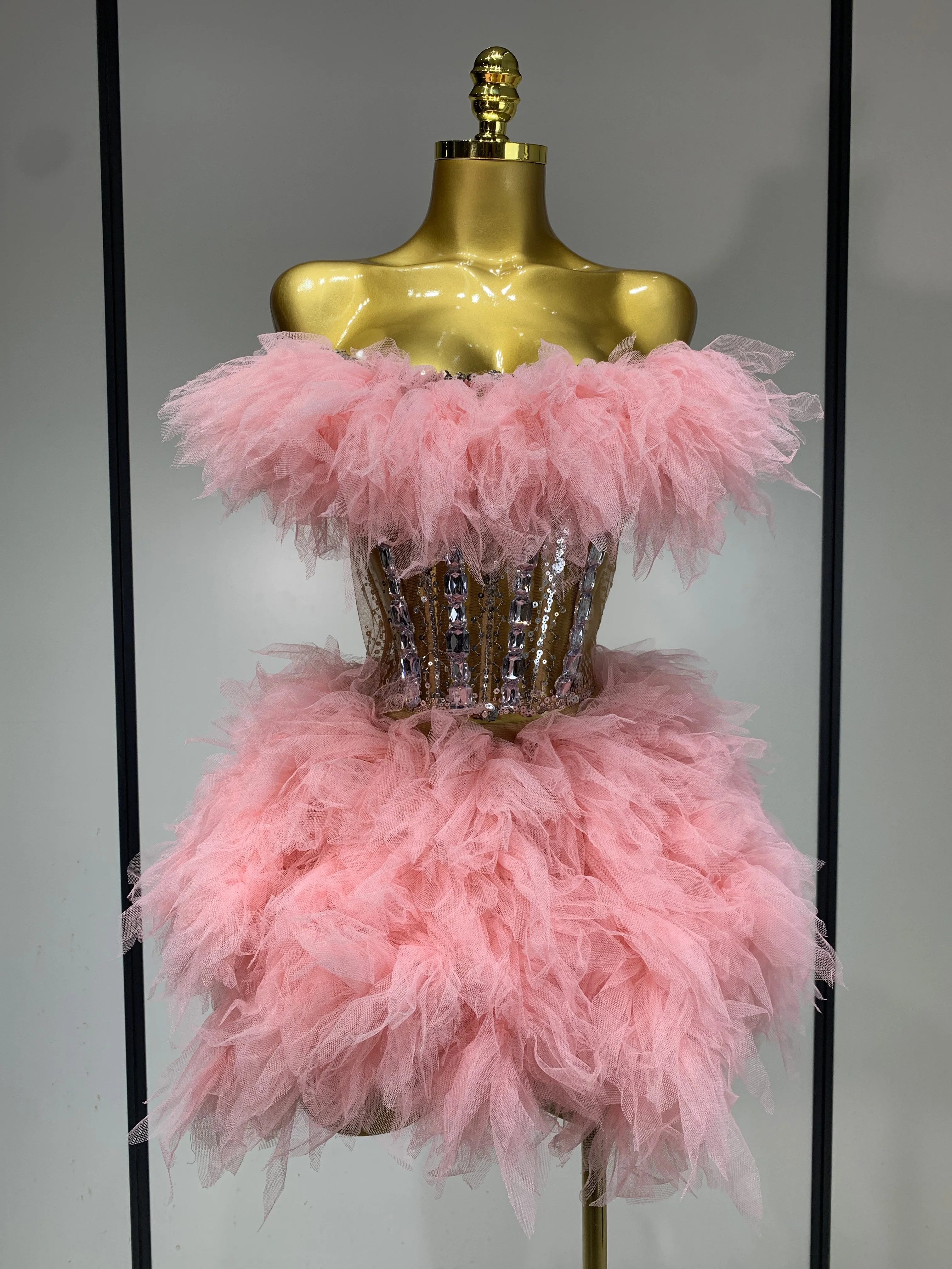Women Sexy Strapless Mesh 2 Pieces Set Celebrity Nightlcub Party Birthday Photo Shoot Outfit 2025 Prom Gown Birthday Dress
