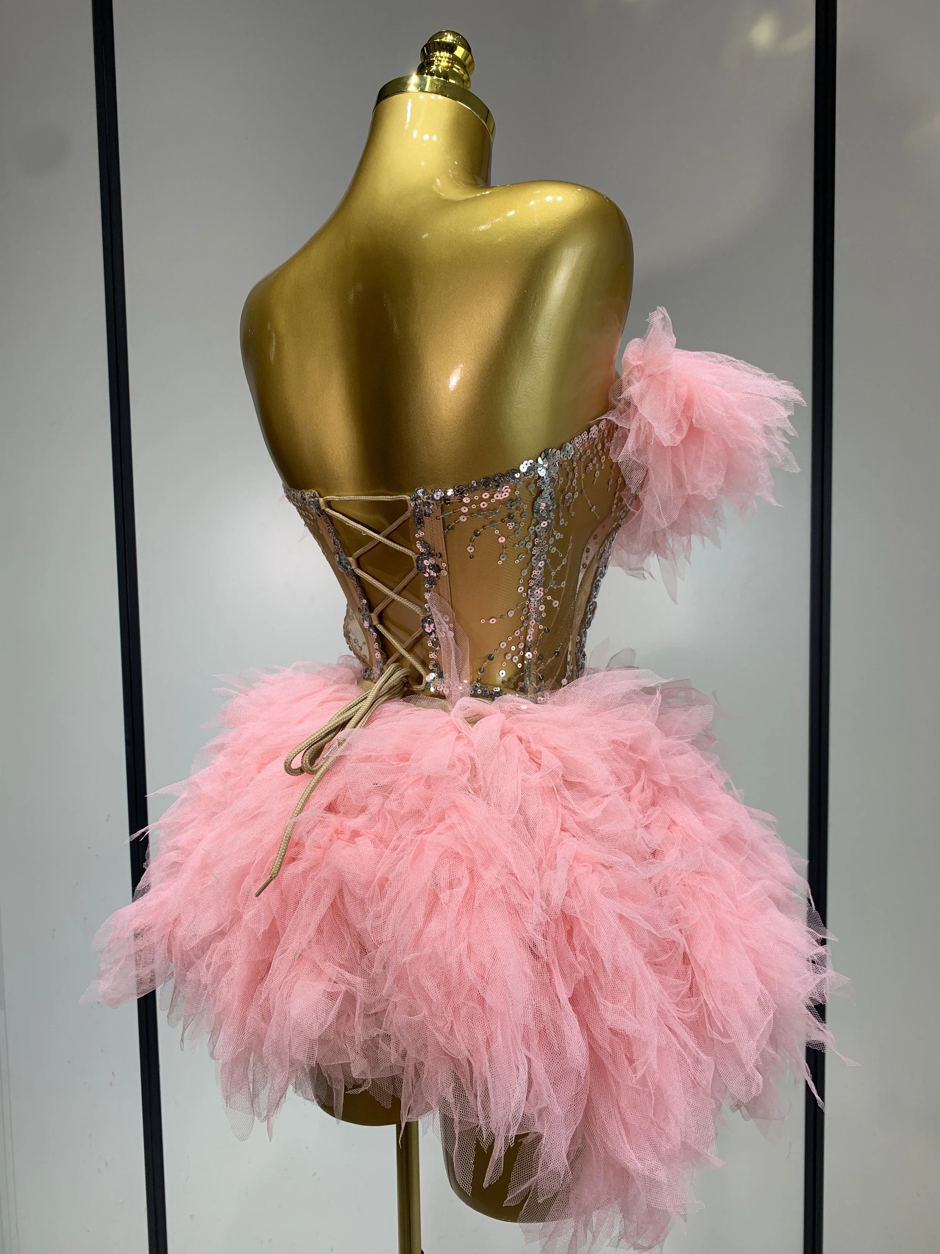 Women Sexy Strapless Mesh 2 Pieces Set Celebrity Nightlcub Party Birthday Photo Shoot Outfit 2025 Prom Gown Birthday Dress
