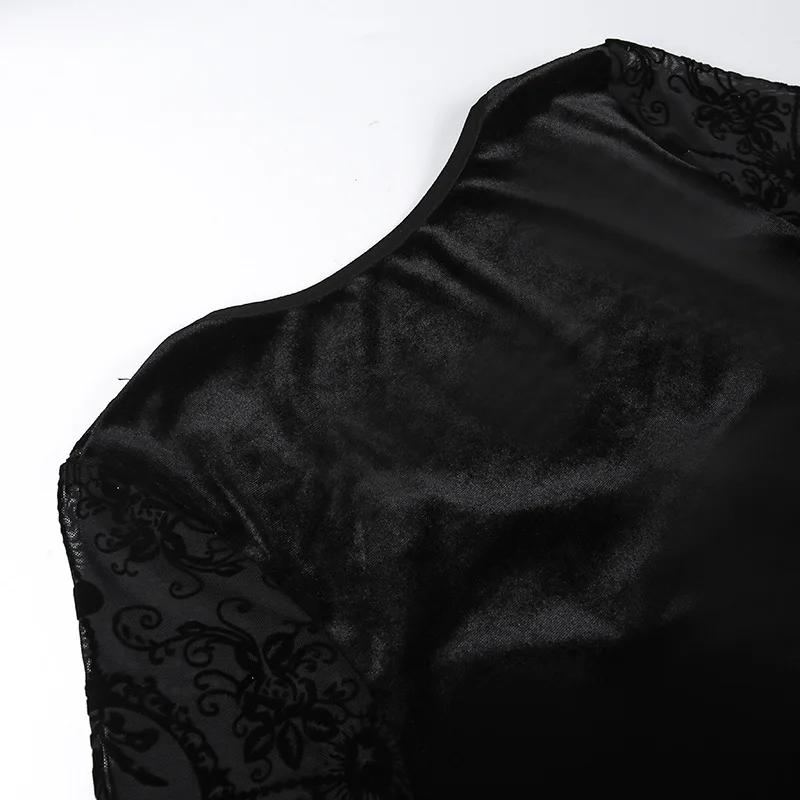 Goth Dark Elegant Vintage Mall Gothic Velvet Dresses Grunge Punk Style Flocked Bandage Dress Women Flare Sleeve Party Alt Outfit