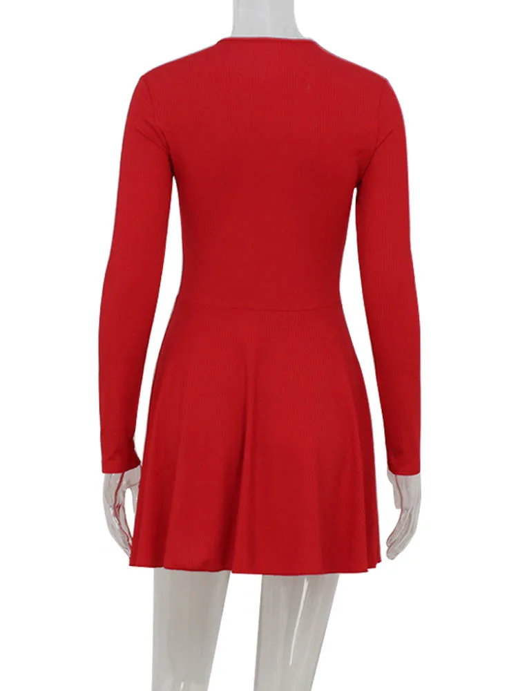 A-Line Solid Dresses For Women Fashion Sexy Streetwear Long Sleeves Mesh Patchwork O-Neck Mini Vestidos Robes Female Slim Fit