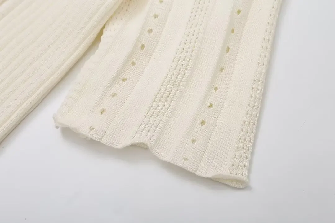 Knitted Maxi Dress For Women elegant Short Sleeve Hollow Out Ribbed Long Dresses O-Neck High Waist Lady Knitwear