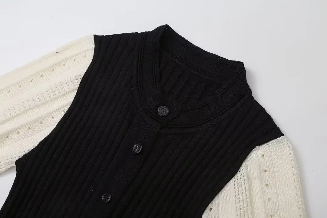 Knitted Maxi Dress For Women elegant Short Sleeve Hollow Out Ribbed Long Dresses O-Neck High Waist Lady Knitwear