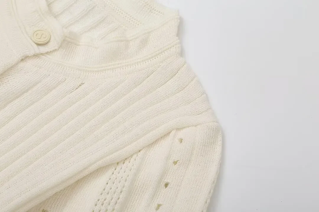 Knitted Maxi Dress For Women elegant Short Sleeve Hollow Out Ribbed Long Dresses O-Neck High Waist Lady Knitwear