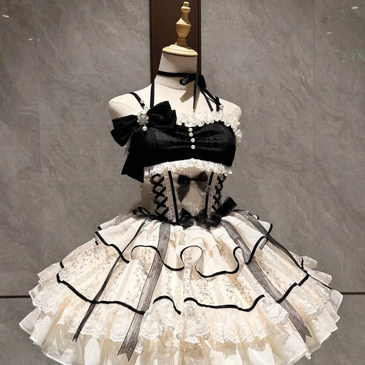 Sweet Lolita Black Dress Women Casual Y2k Clothing Japanese Kawaii Dress Evening Party Clothing Vintage Chic Outwear Summer Girl