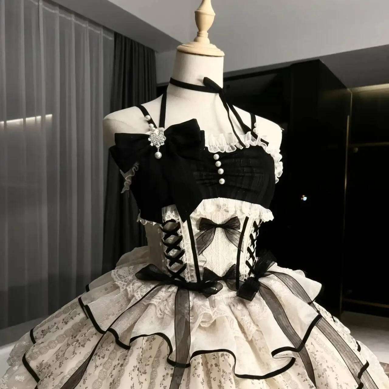 Sweet Lolita Black Dress Women Casual Y2k Clothing Japanese Kawaii Dress Evening Party Clothing Vintage Chic Outwear Summer Girl