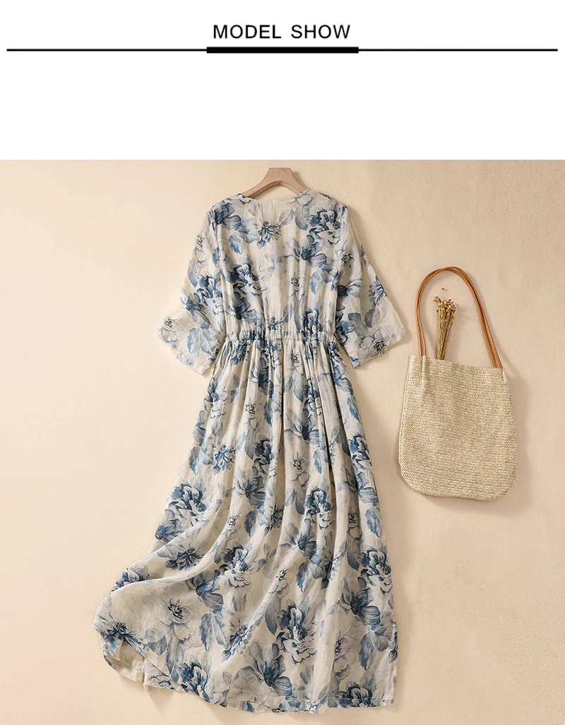 Short Sleeve Print Vintage Long Dresses For Women 2026 New Summer Fashion Casual Loose Dress Femme Robe Vestidos Elegant Clothes