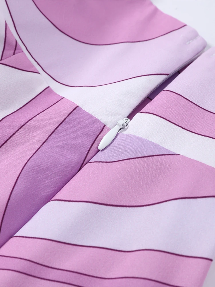 Woman Striped Polo Dress Collar Knitted Short Sleeves Dress V-neckline Waist Cinching Flared Hem Mini Dresses Women Daily Wear