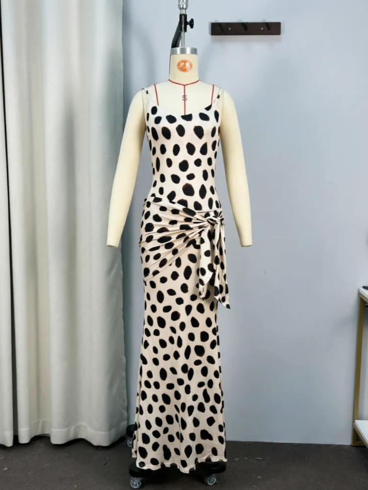 Women Trendy Animal Print Slip Dress V-neck Ruched Drawstring Sexy Maxi Dresses Beach Stylish Retro Vacation Summer Party Outfit