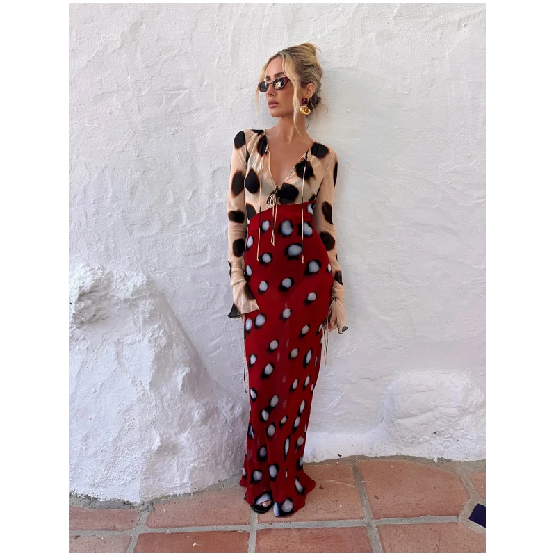 Women Trendy Animal Print Slip Dress V-neck Ruched Drawstring Sexy Maxi Dresses Beach Stylish Retro Vacation Summer Party Outfit