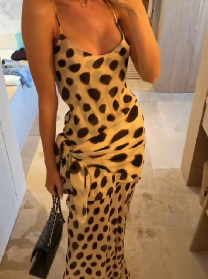 Women Trendy Animal Print Slip Dress V-neck Ruched Drawstring Sexy Maxi Dresses Beach Stylish Retro Vacation Summer Party Outfit