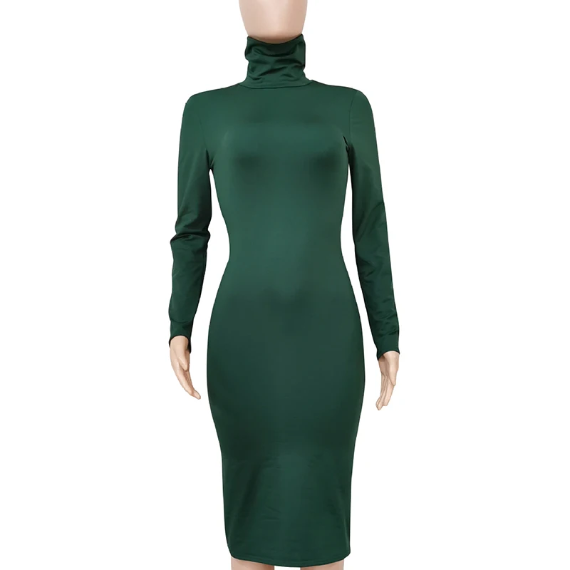Winter Black Turtleneck Sexy Women Dress Autumn Long Sleeve Skinny Midi Boydcon Casual Blue Plush Knee-Length Party Club
