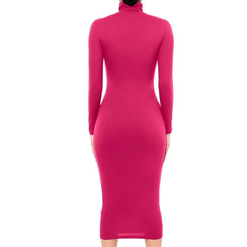 Winter Black Turtleneck Sexy Women Dress Autumn Long Sleeve Skinny Midi Boydcon Casual Blue Plush Knee-Length Party Club