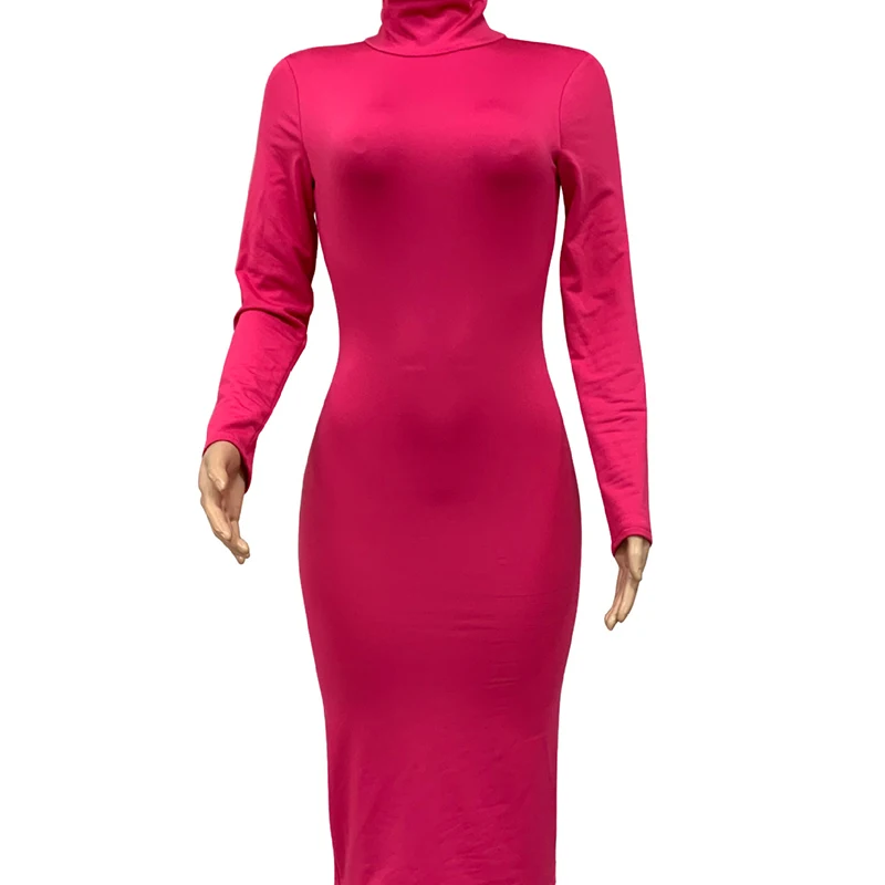 Winter Black Turtleneck Sexy Women Dress Autumn Long Sleeve Skinny Midi Boydcon Casual Blue Plush Knee-Length Party Club