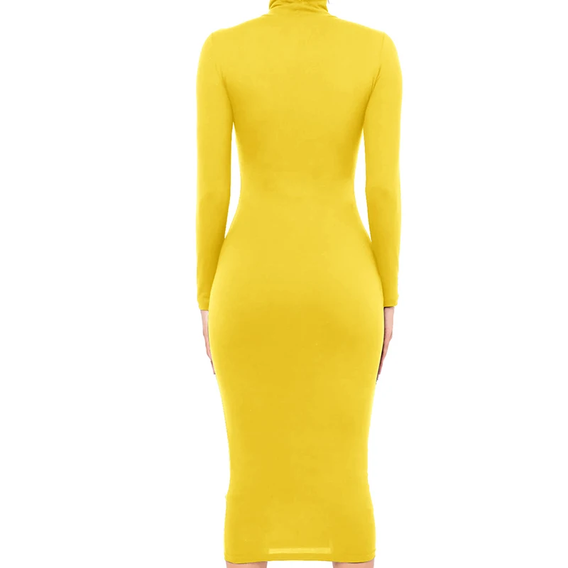 Winter Black Turtleneck Sexy Women Dress Autumn Long Sleeve Skinny Midi Boydcon Casual Blue Plush Knee-Length Party Club