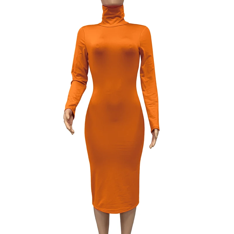 Winter Black Turtleneck Sexy Women Dress Autumn Long Sleeve Skinny Midi Boydcon Casual Blue Plush Knee-Length Party Club