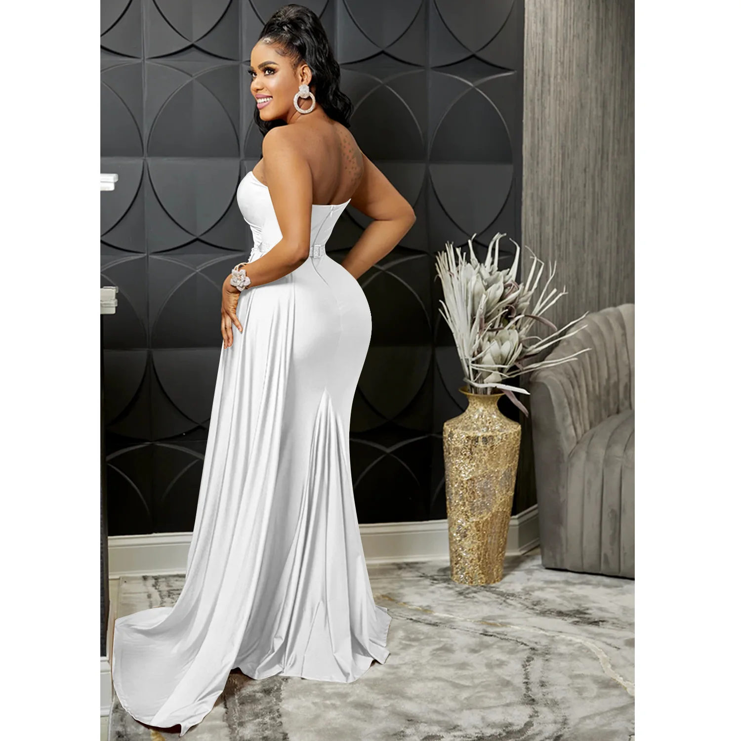 CM.YAYA One Shoulder Skew Neck Tassel Side Floor Length Mermaid Long Maxi Dress Women 2022 Sexy Party Club Even Prom Dresses
