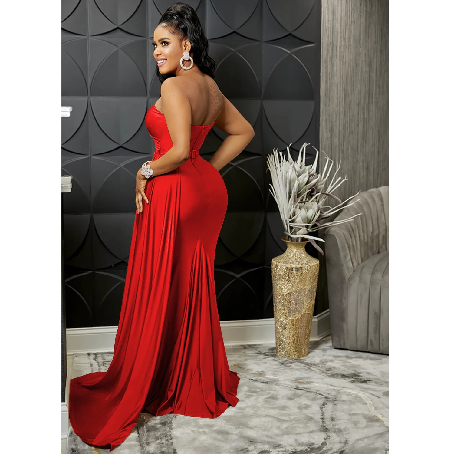 CM.YAYA One Shoulder Skew Neck Tassel Side Floor Length Mermaid Long Maxi Dress Women 2022 Sexy Party Club Even Prom Dresses