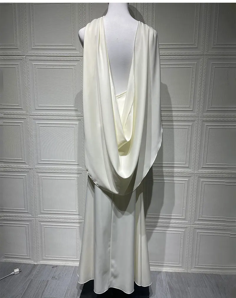 GACVGA Satin Elegant Maxi Evening Dress with Ribbons Women Sleeveless Straight Pleats Robe Gowns Club Sexy Bodycon Long Dresses
