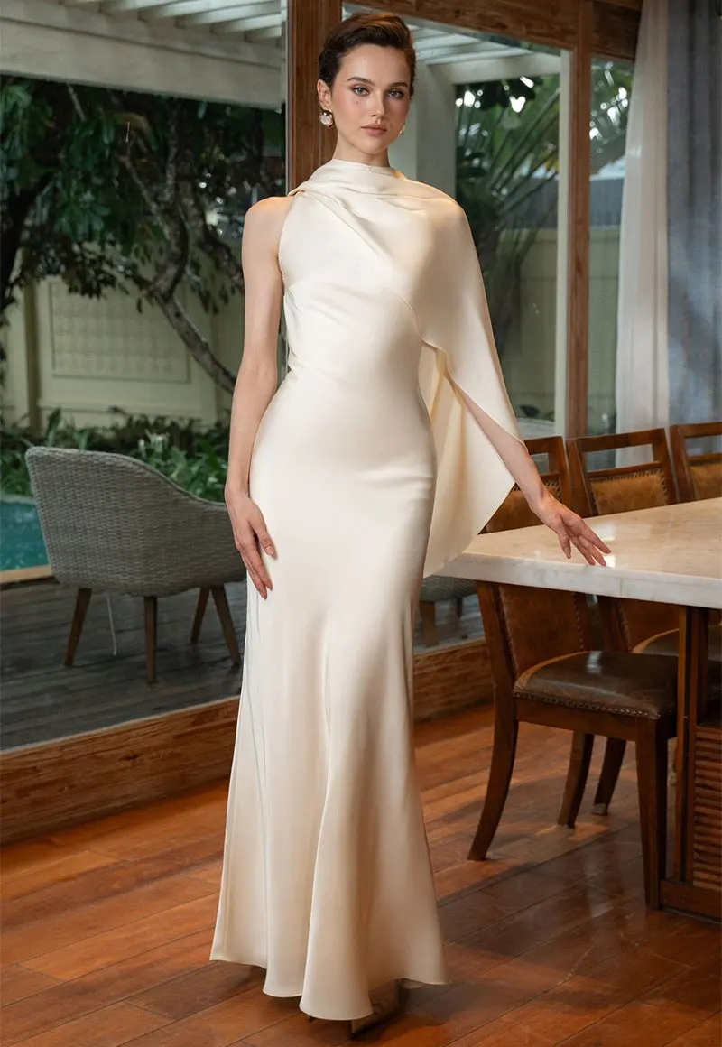 GACVGA Satin Elegant Maxi Evening Dress with Ribbons Women Sleeveless Straight Pleats Robe Gowns Club Sexy Bodycon Long Dresses