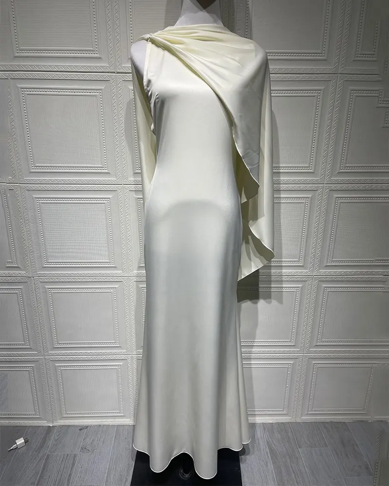 GACVGA Satin Elegant Maxi Evening Dress with Ribbons Women Sleeveless Straight Pleats Robe Gowns Club Sexy Bodycon Long Dresses