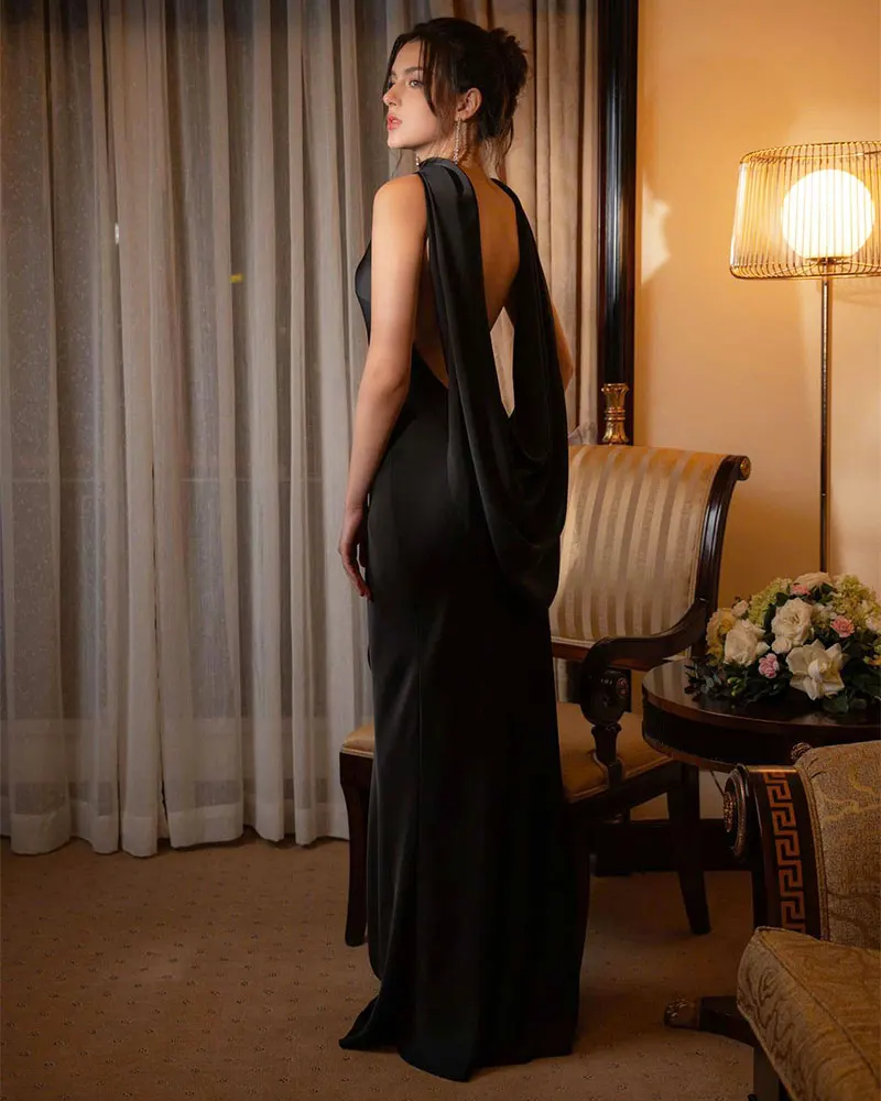 GACVGA Satin Elegant Maxi Evening Dress with Ribbons Women Sleeveless Straight Pleats Robe Gowns Club Sexy Bodycon Long Dresses