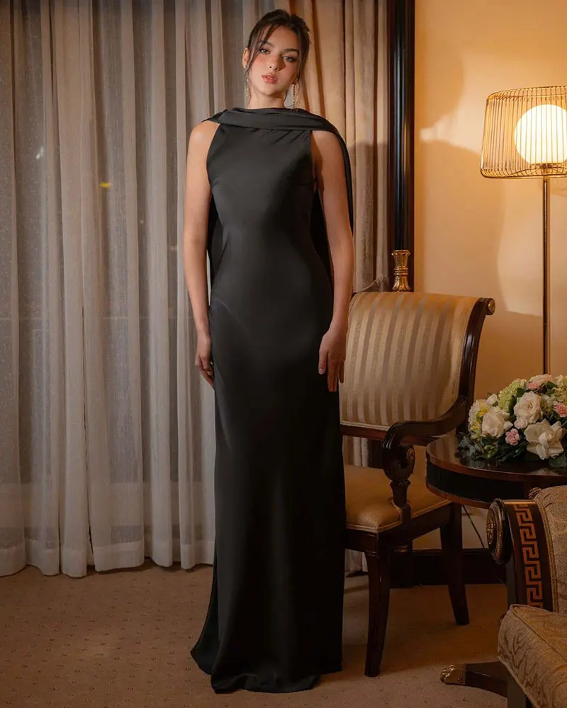 GACVGA Satin Elegant Maxi Evening Dress with Ribbons Women Sleeveless Straight Pleats Robe Gowns Club Sexy Bodycon Long Dresses