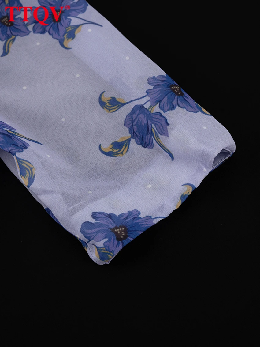 TTQV Fashion Loose Print Women Dress 2025 Sexy Deep V-Neck Short Sleeve Mini Dresses Elegant Classic High Waist Female Dress