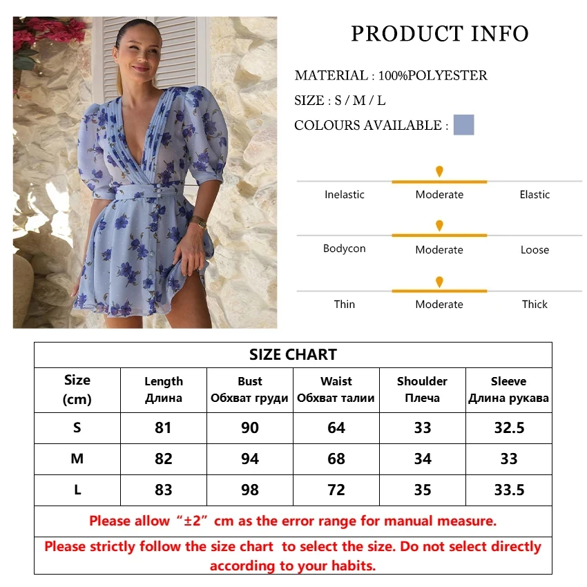 TTQV Fashion Loose Print Women Dress 2025 Sexy Deep V-Neck Short Sleeve Mini Dresses Elegant Classic High Waist Female Dress