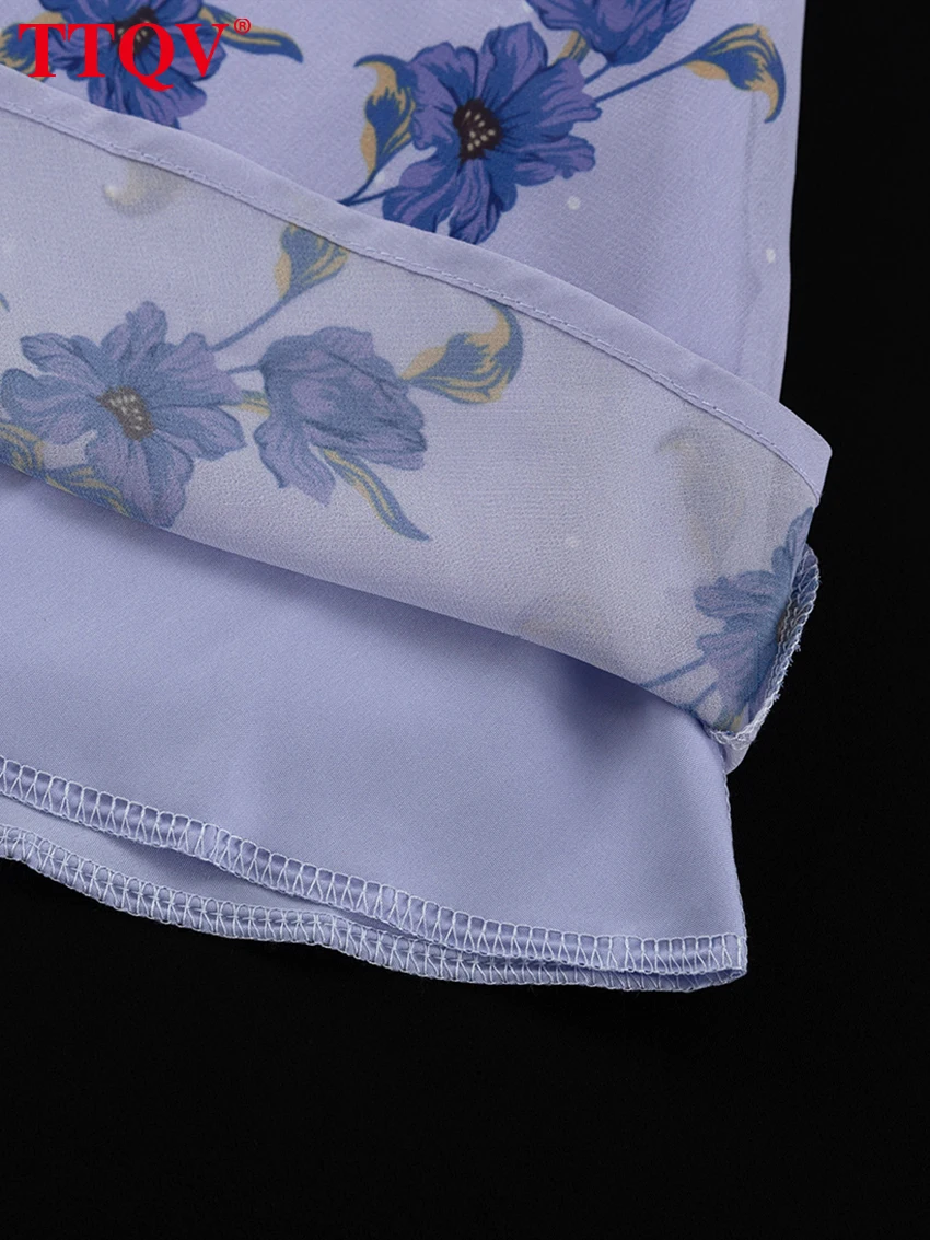 TTQV Fashion Loose Print Women Dress 2025 Sexy Deep V-Neck Short Sleeve Mini Dresses Elegant Classic High Waist Female Dress