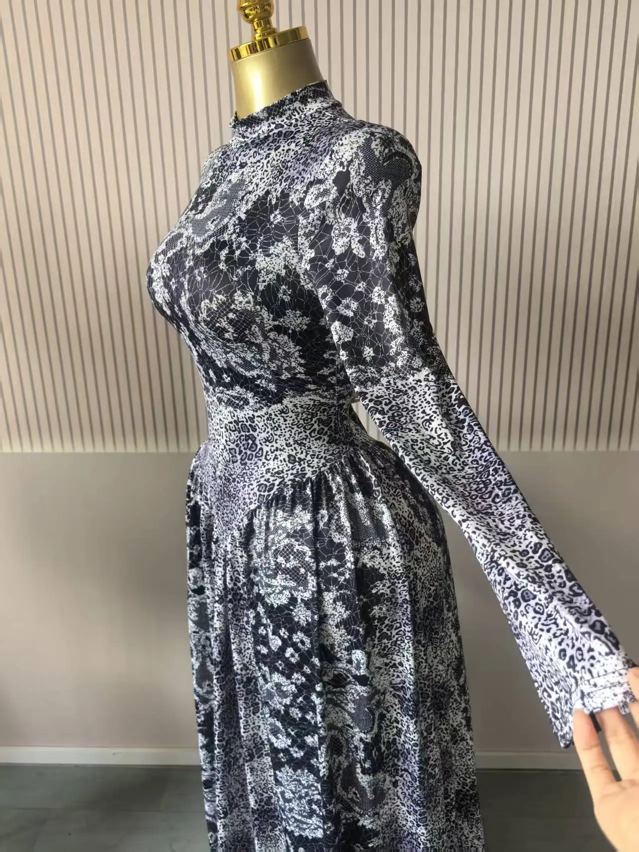 CM.YAYA Women Plaid Round Neckline Long Sleeve Fit and Flare Long Maxi Dress 2025 Even Party Education Vacation Dresses Vestidos
