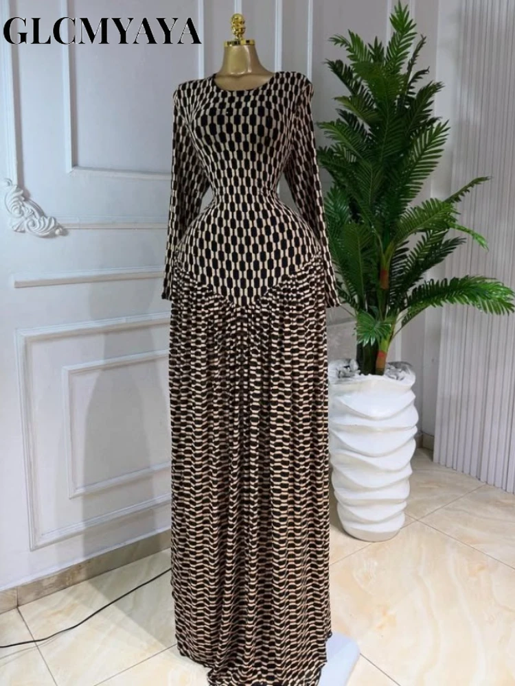 CM.YAYA Women Plaid Round Neckline Long Sleeve Fit and Flare Long Maxi Dress 2025 Even Party Education Vacation Dresses Vestidos