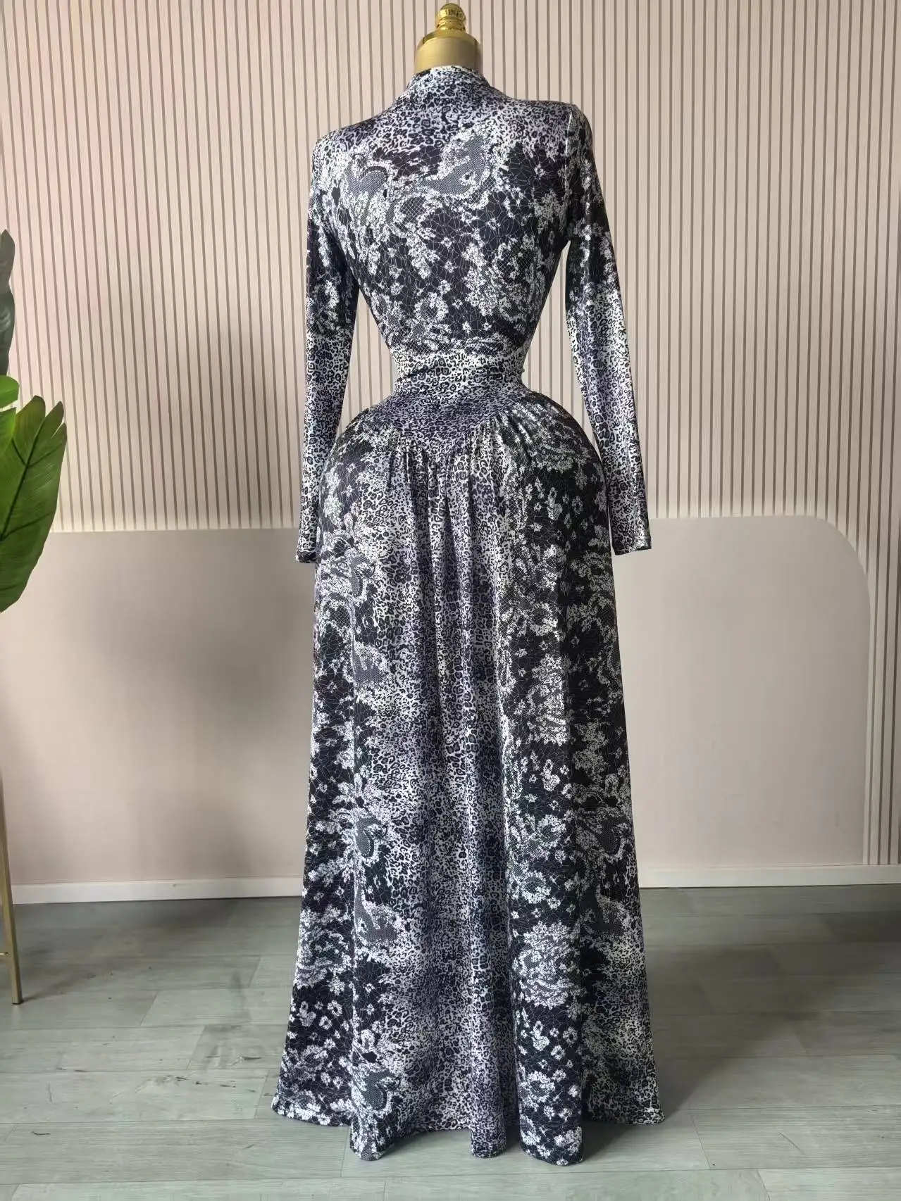 CM.YAYA Women Plaid Round Neckline Long Sleeve Fit and Flare Long Maxi Dress 2025 Even Party Education Vacation Dresses Vestidos
