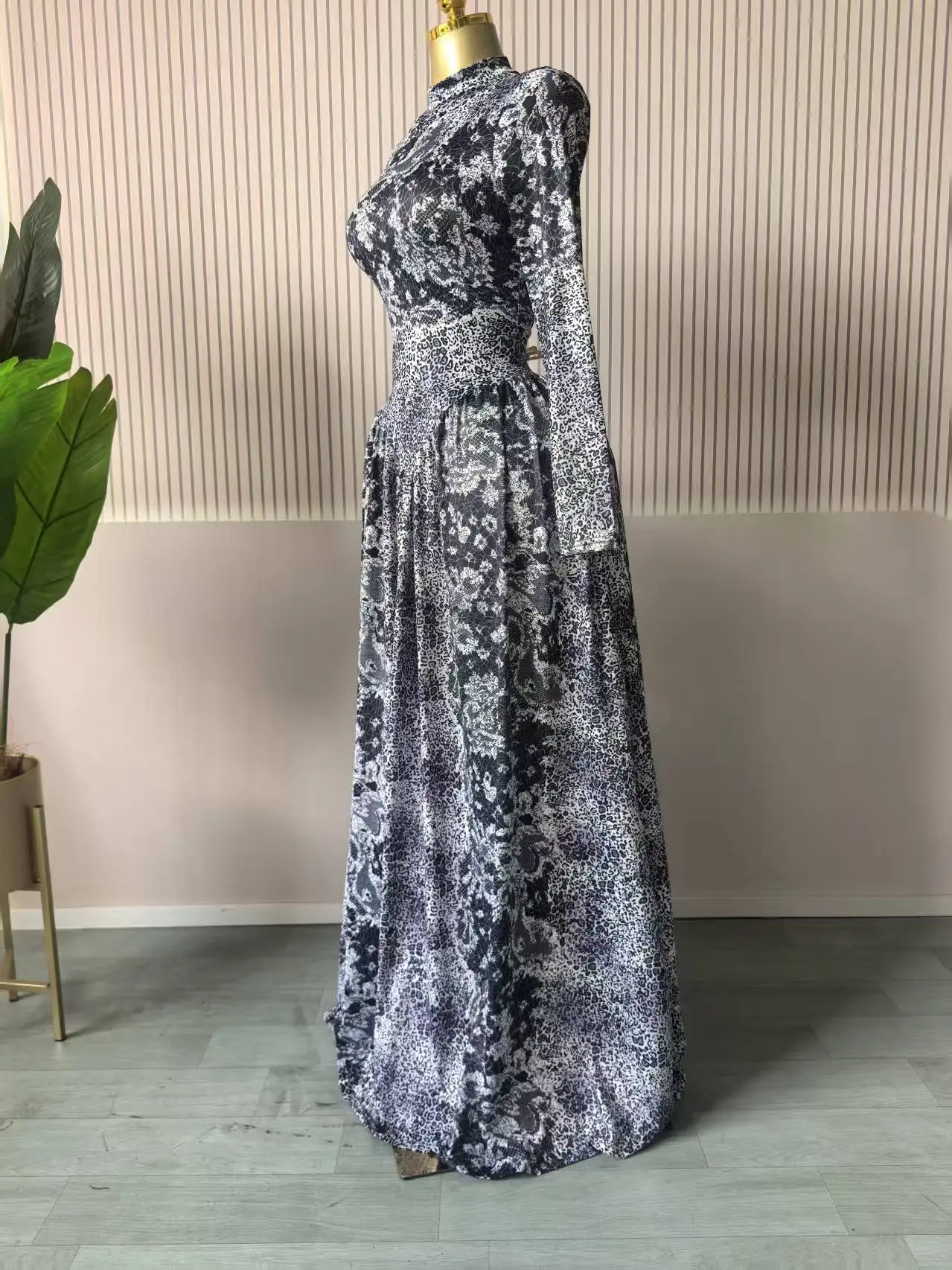 CM.YAYA Women Plaid Round Neckline Long Sleeve Fit and Flare Long Maxi Dress 2025 Even Party Education Vacation Dresses Vestidos