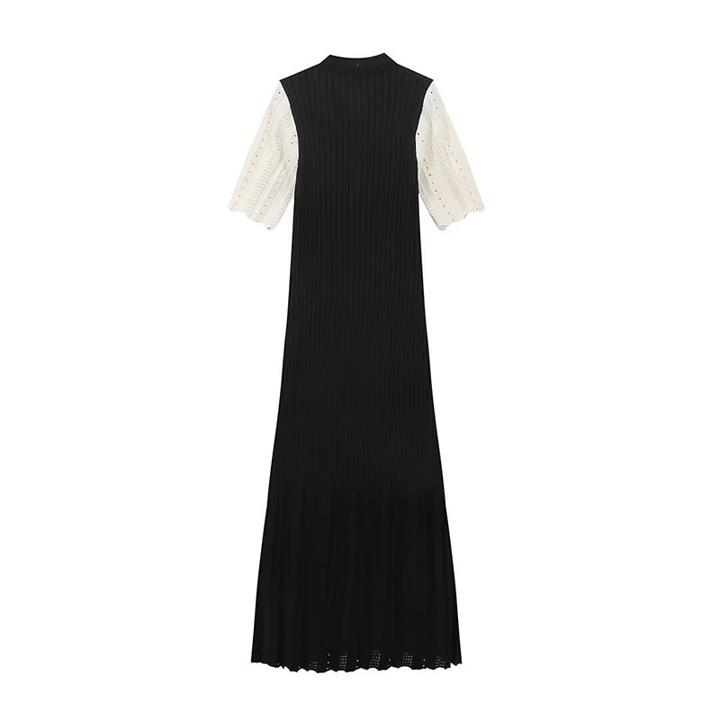 Fashion Patchwork Pleated Maxi Dress Women Elegant Ruffle Hem Knitted Long Dress Female 2025 New Summer Evening Party Vestidos