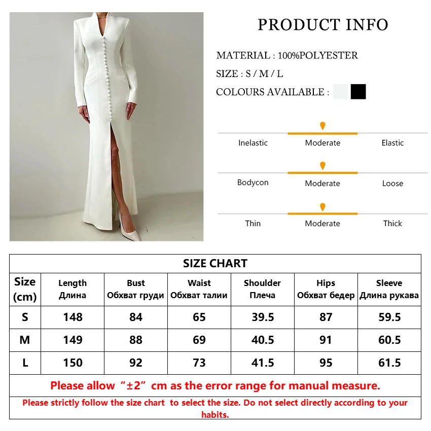 Clacive Sexy Slim White Women's Dress 2025 Fashion V-Neck Long Sleeve Ankle Length Dresses Elegant Classic Slit Female Dress