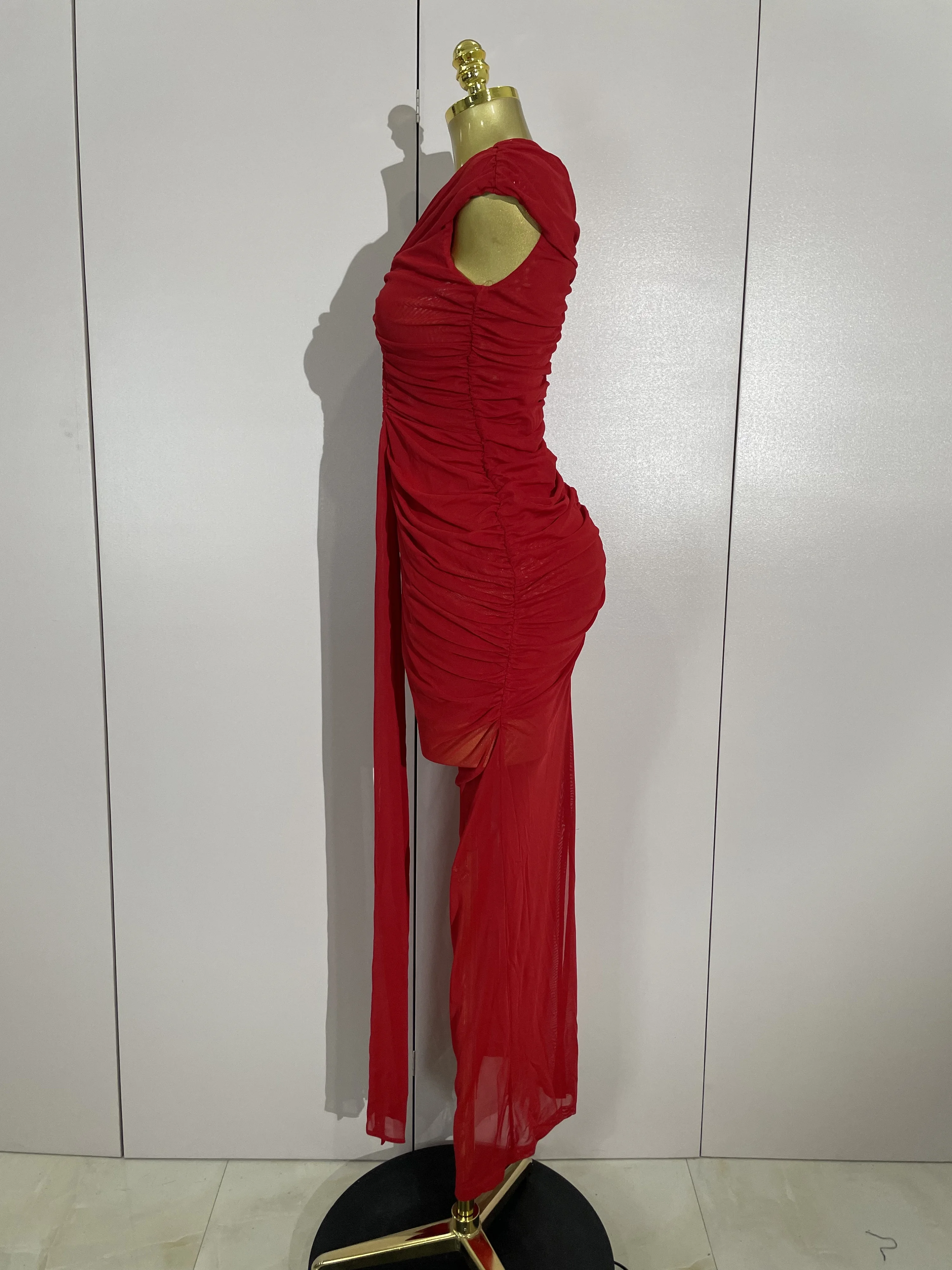 Women Sexy Sleeveless O-Neck Hollow Out Mesh Bodycon Long Dress Fashion Show Celebrate Celebrity Evening Birthday Party Dress