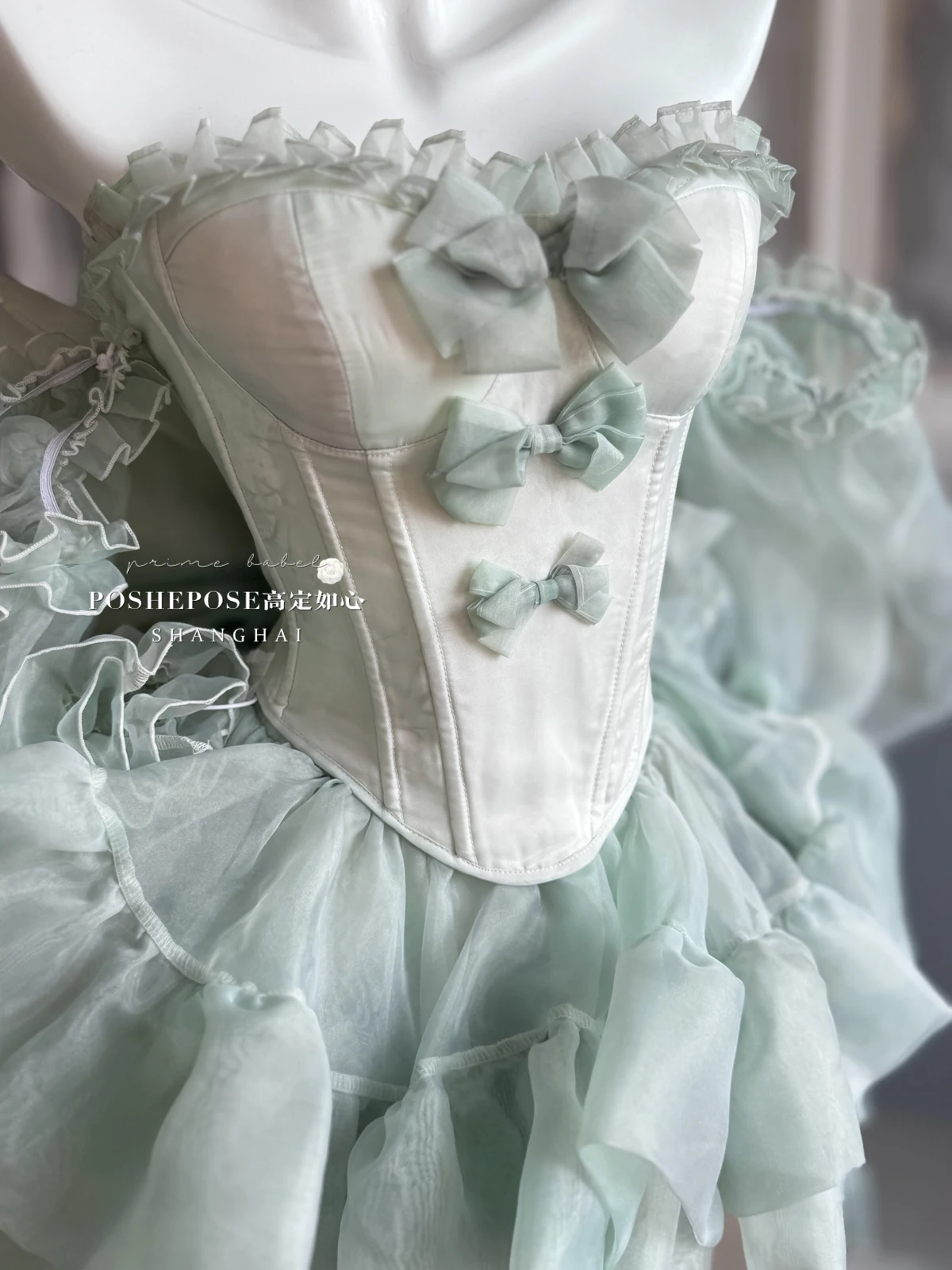 High Street Women's Mint Green Strapless Bowknot Sweet Fairy Organza Dress 2024 New Elegant Big Bow Trailing Party Wedding Dress