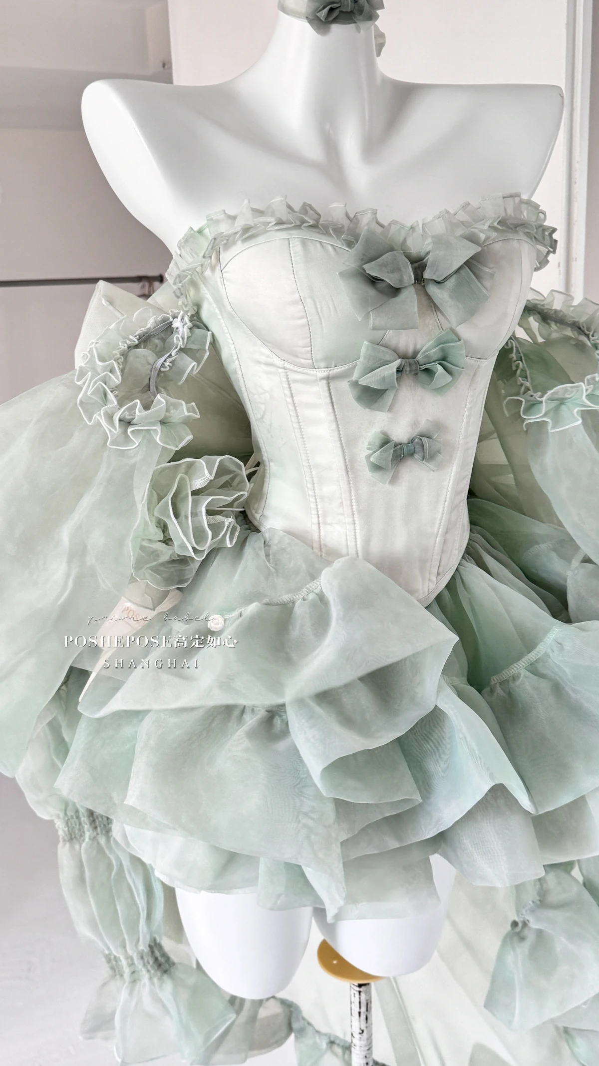 High Street Women's Mint Green Strapless Bowknot Sweet Fairy Organza Dress 2024 New Elegant Big Bow Trailing Party Wedding Dress