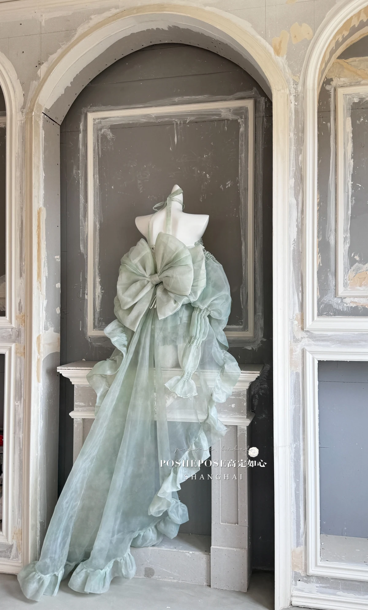 High Street Women's Mint Green Strapless Bowknot Sweet Fairy Organza Dress 2024 New Elegant Big Bow Trailing Party Wedding Dress