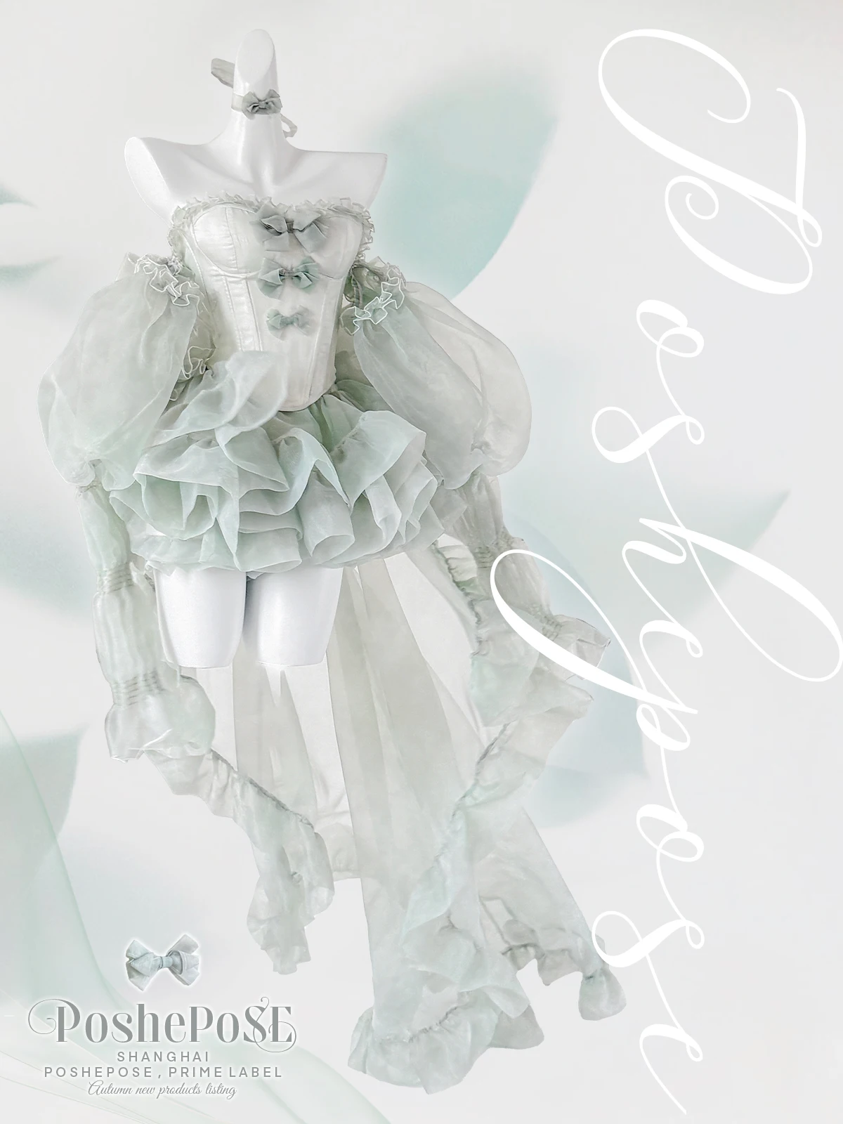 High Street Women's Mint Green Strapless Bowknot Sweet Fairy Organza Dress 2024 New Elegant Big Bow Trailing Party Wedding Dress