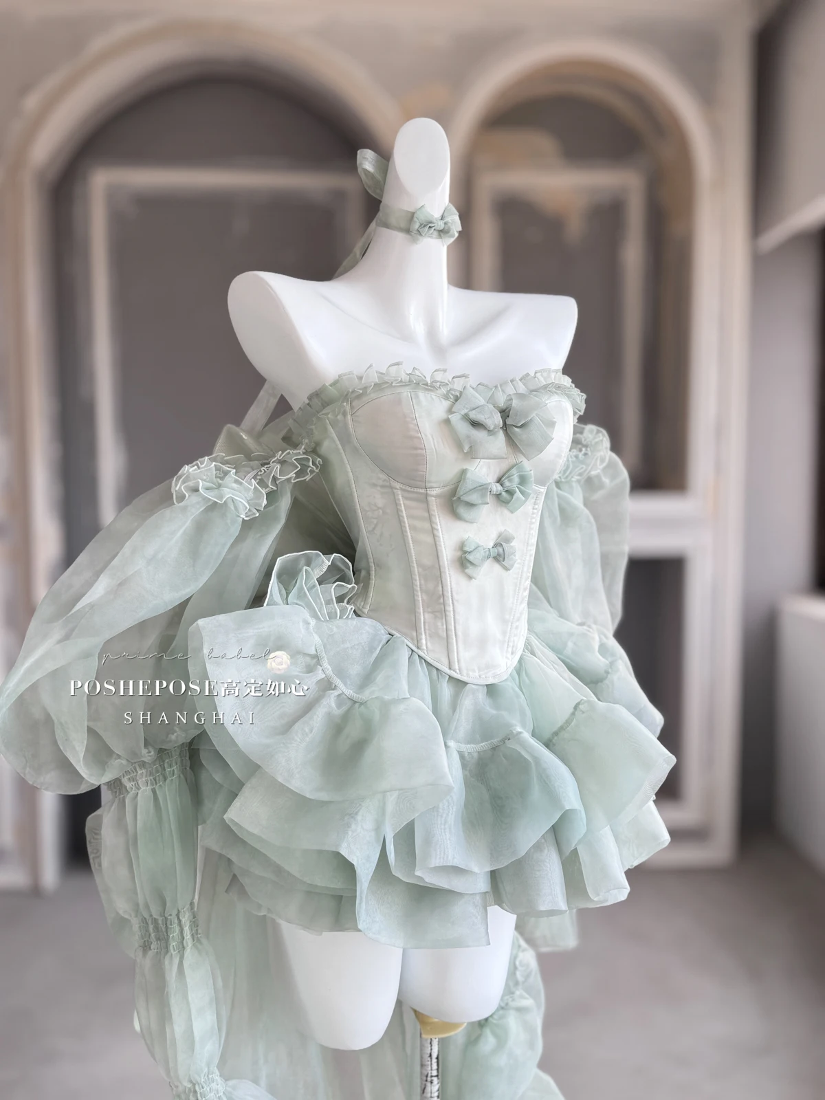 High Street Women's Mint Green Strapless Bowknot Sweet Fairy Organza Dress 2024 New Elegant Big Bow Trailing Party Wedding Dress